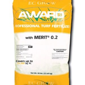 award merit grub control in yellow 50 lb bag with white stripe across center.