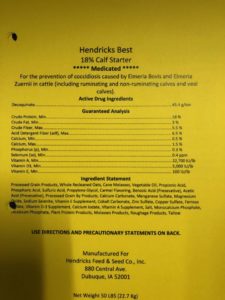 hendricks best 18% calf starter ingredients. Please contact Hendricks Feed & Seed Co., Inc. for full list of ingredients.