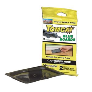 Tomcat Glue Boards 2 pack. Black plastic board with glue that captures mice.